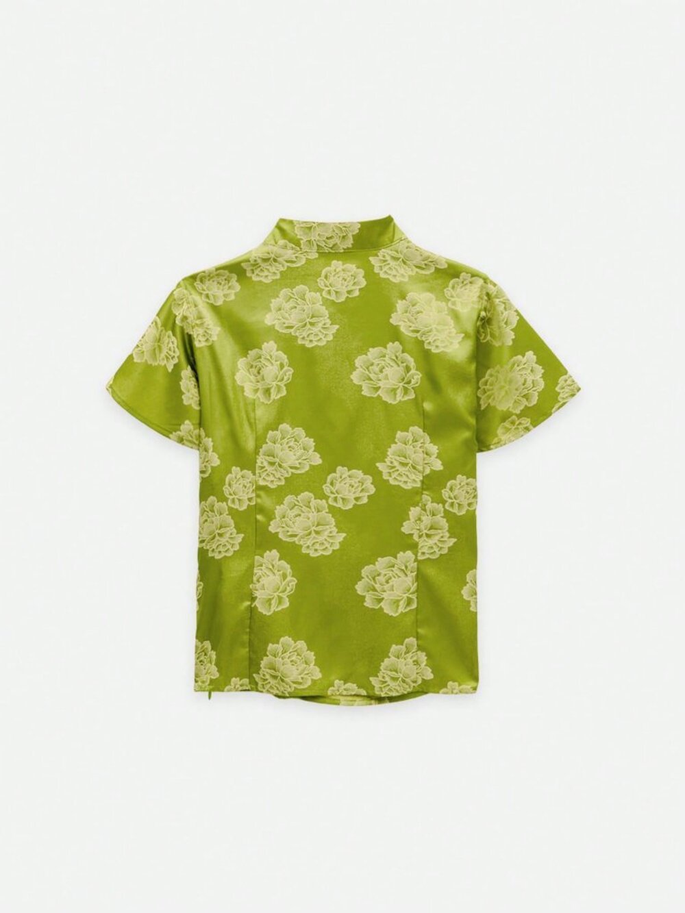 Green Elegant Women's Floral Top Featuring A Mandarin Collar - Picture 7 of 8